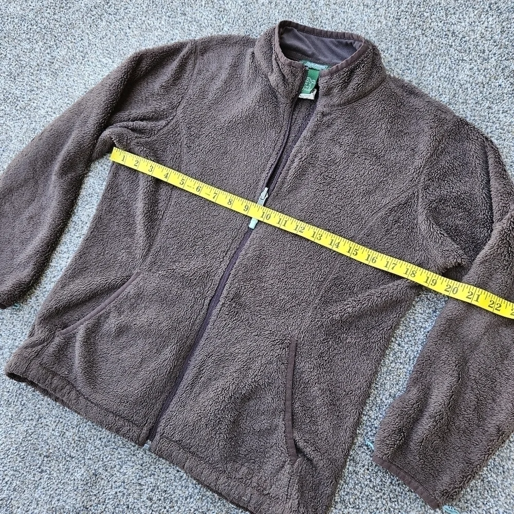 LL Bean Sherpa Fleece Brown Full Zip Jacket Sweatshirt Vintage Youth L 14-16